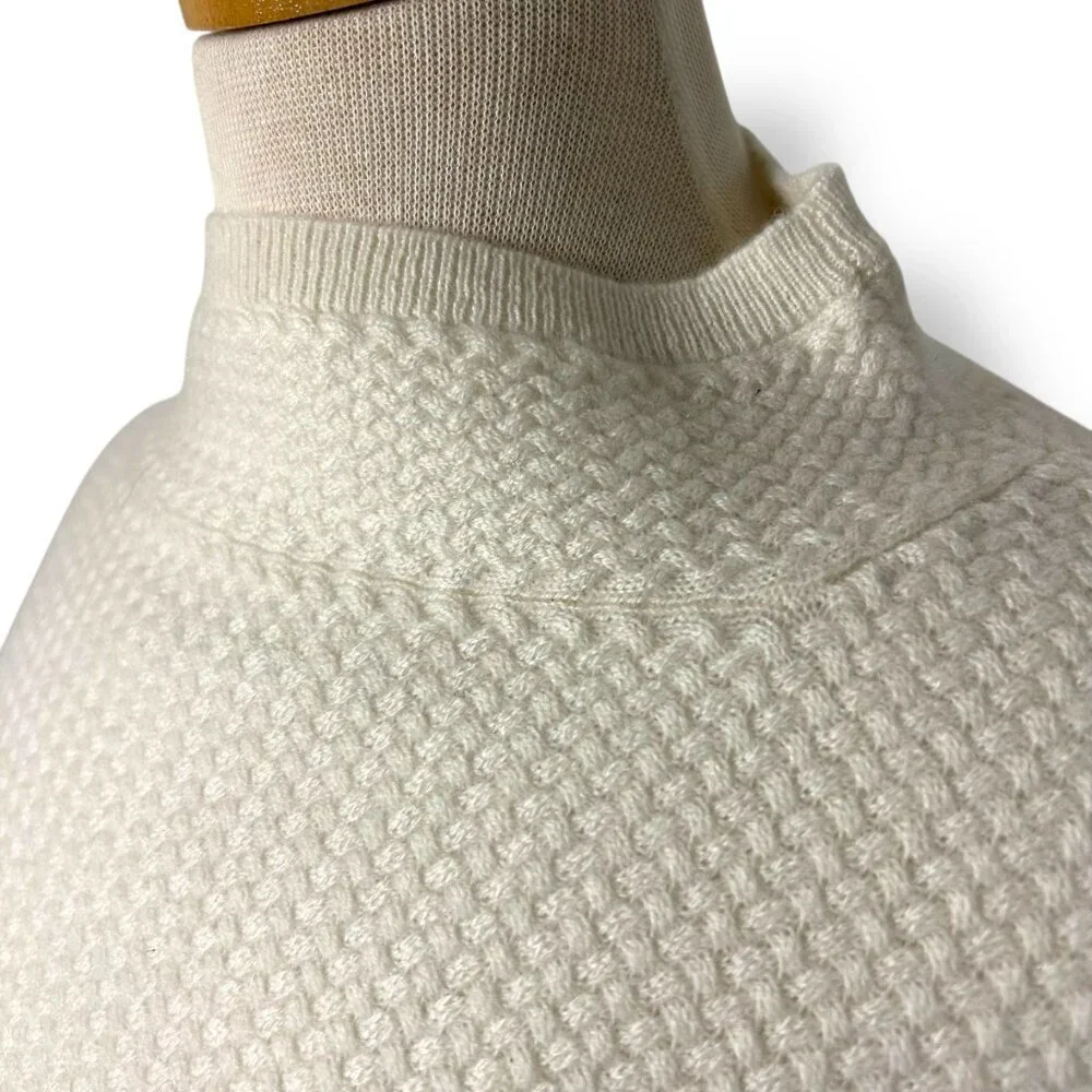 NWT 100% Cashmere Basketweave Short Sleeve Mock Turtleneck Cream Sweater Sz S